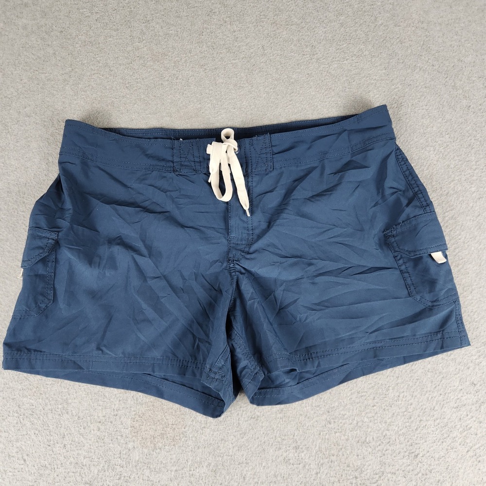 Kanu Surf Swim Trunks Shorts Womens 14 Navy Blue Cargo Pocket Stretch Lace Up
